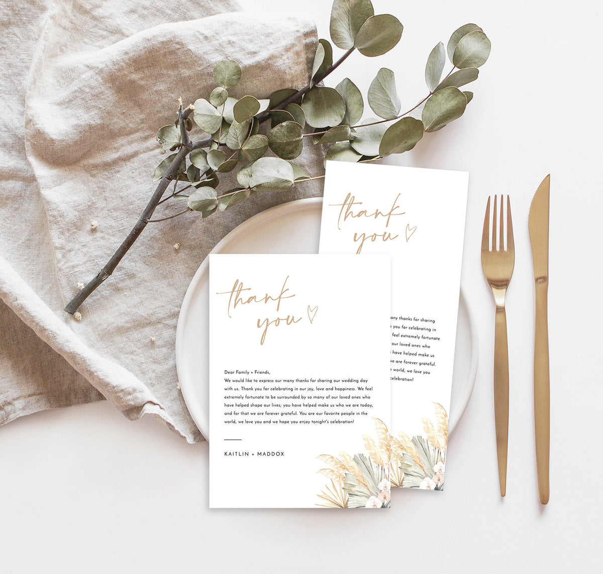 Pampas Grass Thank You Letter | Wedding Napkin Note