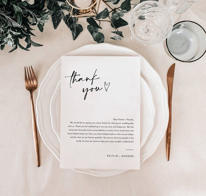 Minimalist Thank You Letter | Wedding Napkin Note 