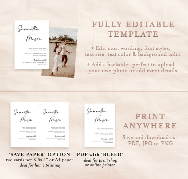 Modern Minimalist Wedding Invitation Template | Editable Wedding Invite 