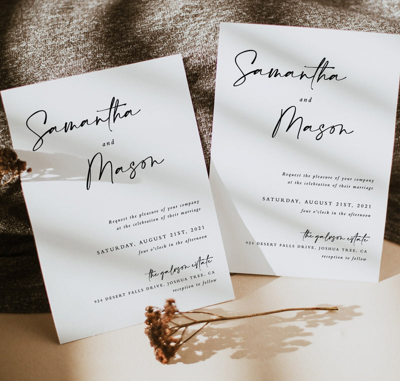 Modern Minimalist Wedding Invitation Template | Editable Wedding Invite 