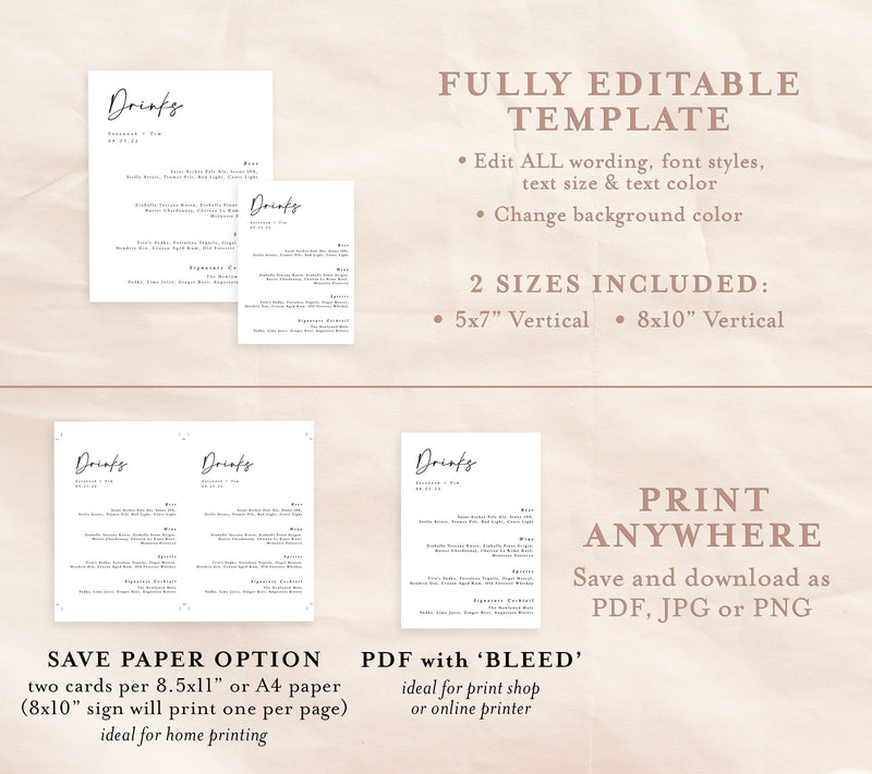 Minimalist Drink Menu Template | Printable Cocktail Menu – Wild Bloom Design Studio minimalist-drink-menu-template-printable-cocktail-menu-wild-bloom-design-studio