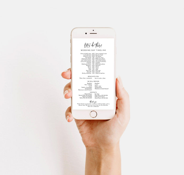 Wedding Party Timeline | Electronic Itinerary