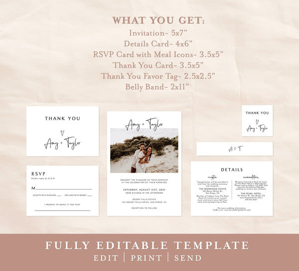 Minimalist Wedding Invitation Suite Template | Editable Minimalist Wedding Invite 