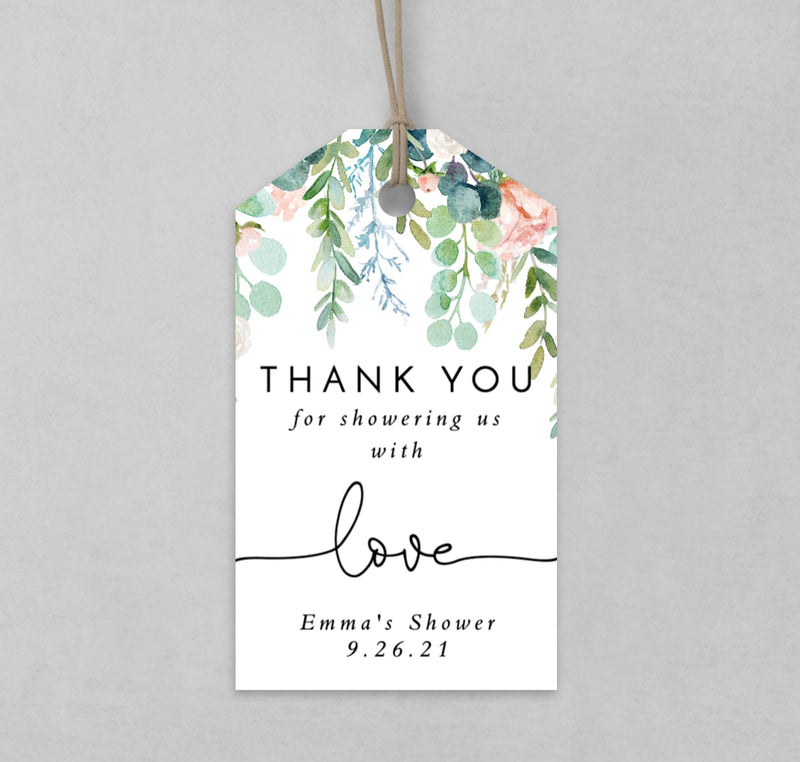 Greenery Thank You Shower Favor Tag | Editable Favor Tag Template 