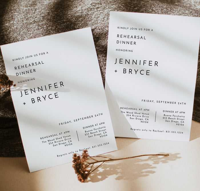 Minimalist Rehearsal Dinner Invitation Template | Minimal Wedding Rehearsal Invite