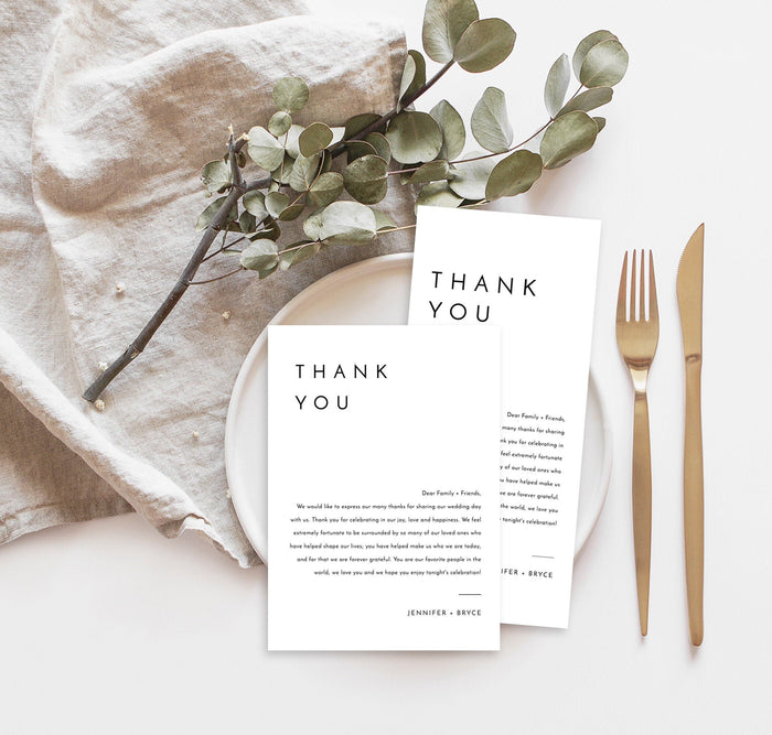 Minimalist Thank You Letter | Wedding Napkin Note