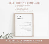 Minimalist Drink Menu Template | Printable Cocktail Menu