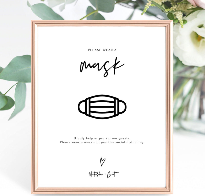 Please Wear A Mask Wedding Sign | Social Distancing Shower Sign 