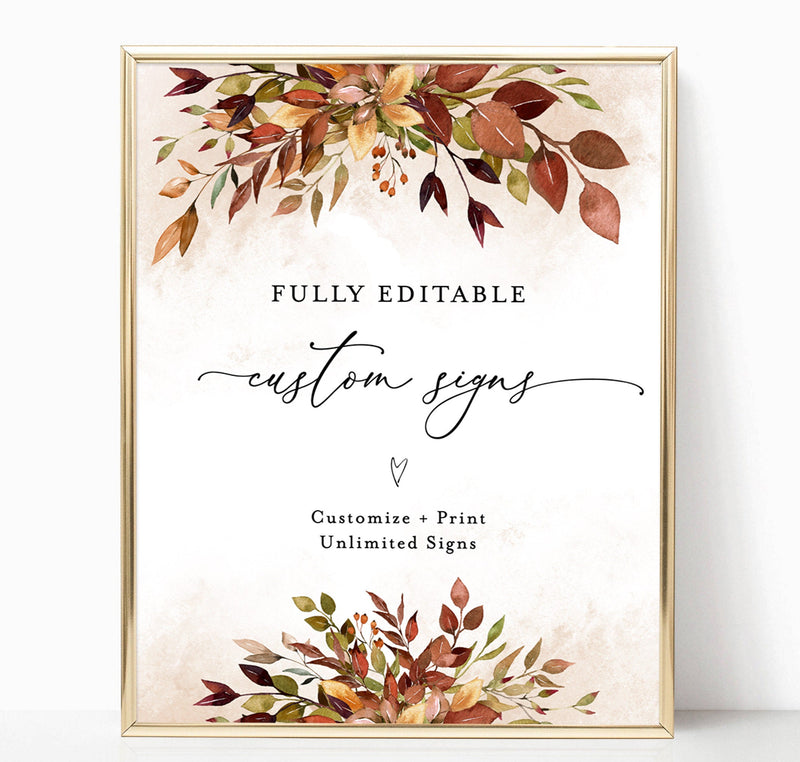 Rustic Fall Wedding Sign Template | Autumn Wedding Custom Sign 