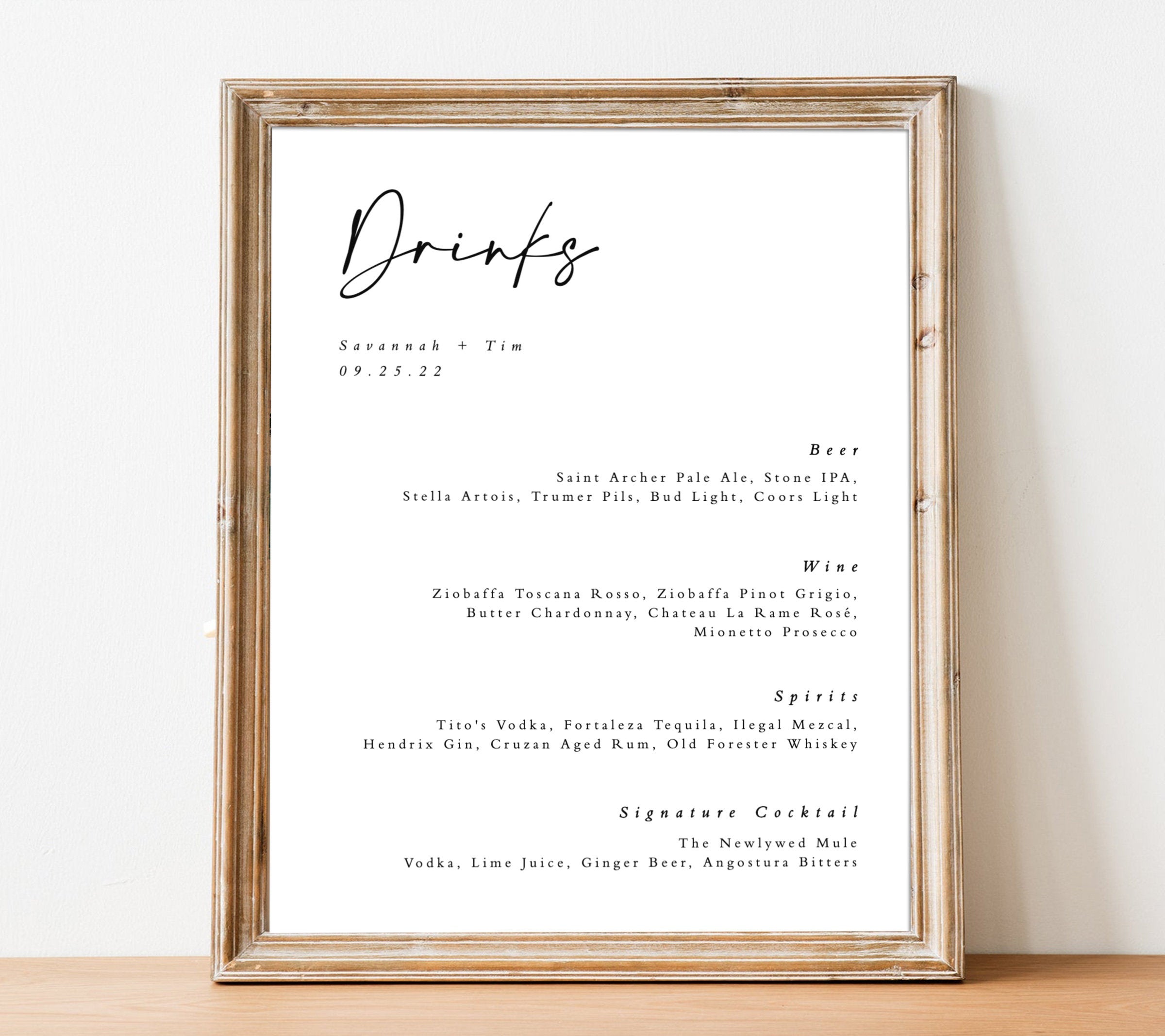 Wedding Bar Menu Templates