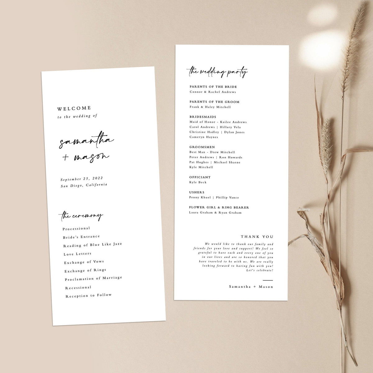 Minimalist Wedding Program Template | Printable Order of Service