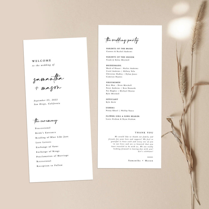 Minimalist Wedding Program Template | Printable Order of Service