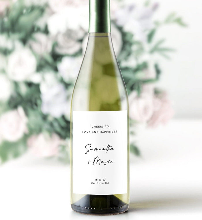 Minimalist Wine Bottle Label Template | Modern Wedding Wine Label