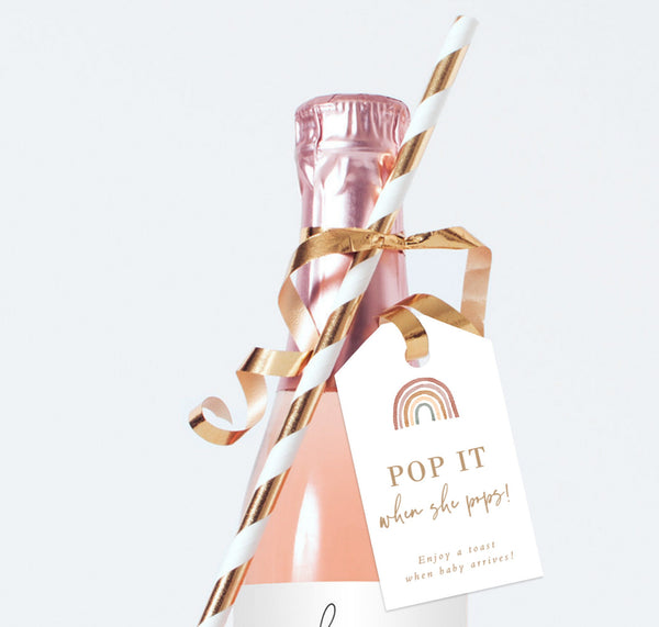 Pop When She Pops Tag | Mini Champagne Bottle Tag Template 