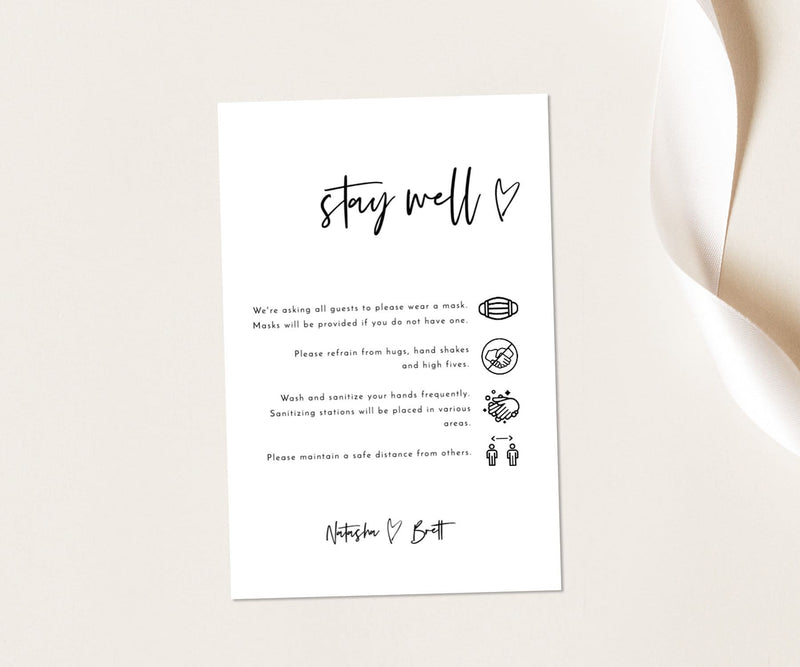 Stay Well Wedding Enclosure Card | Stay Healthy Wedding Card 