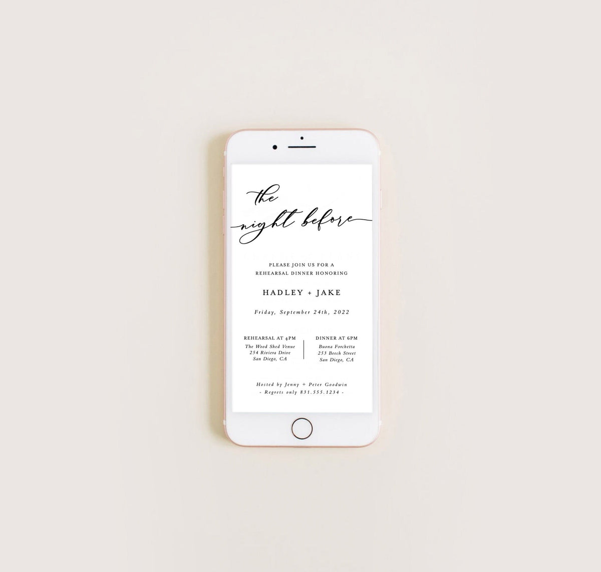 Rehearsal Dinner Text Invitation | Digital Modern Minimalist Rehearsal Invite