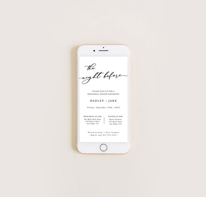 Rehearsal Dinner Text Invitation | Digital Modern Minimalist Rehearsal Invite