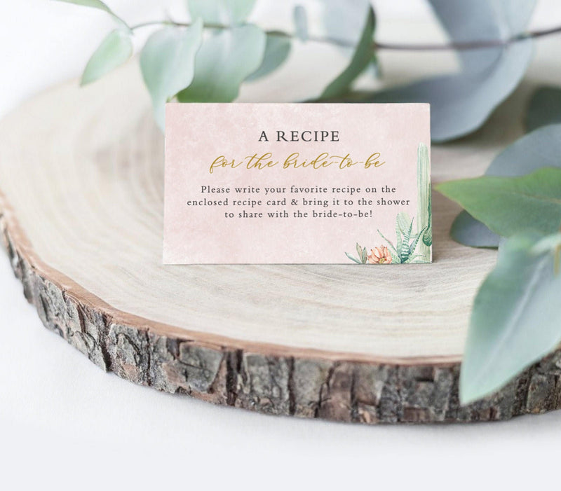 Desert Shower Recipe Request Card | Fiesta Bridal Shower Recipe Card Template 