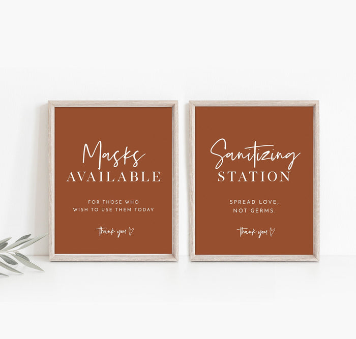Burnt Orange Social Distance Signs | Please Wear A Mask Wedding Sign