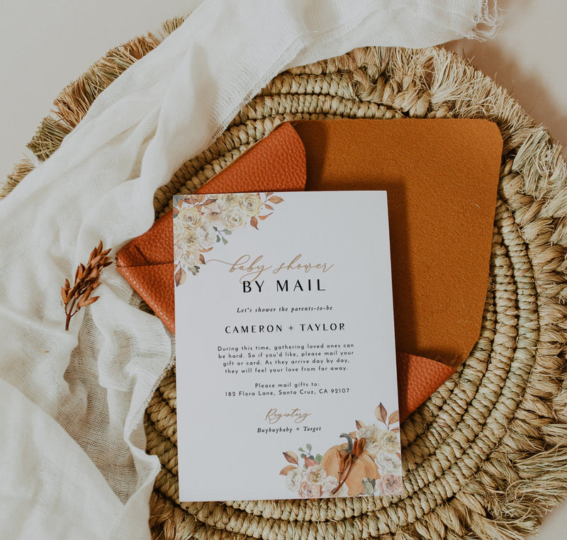 Fall Shower By Mail Invitation | Autumn Baby Shower Invite 