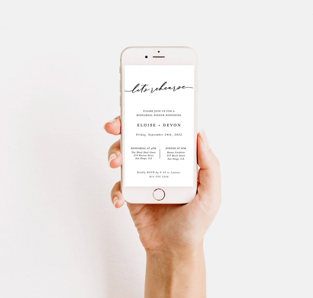 Digital Rehearsal Dinner Invitation | Modern Minimalist Wedding Rehearsal Invite