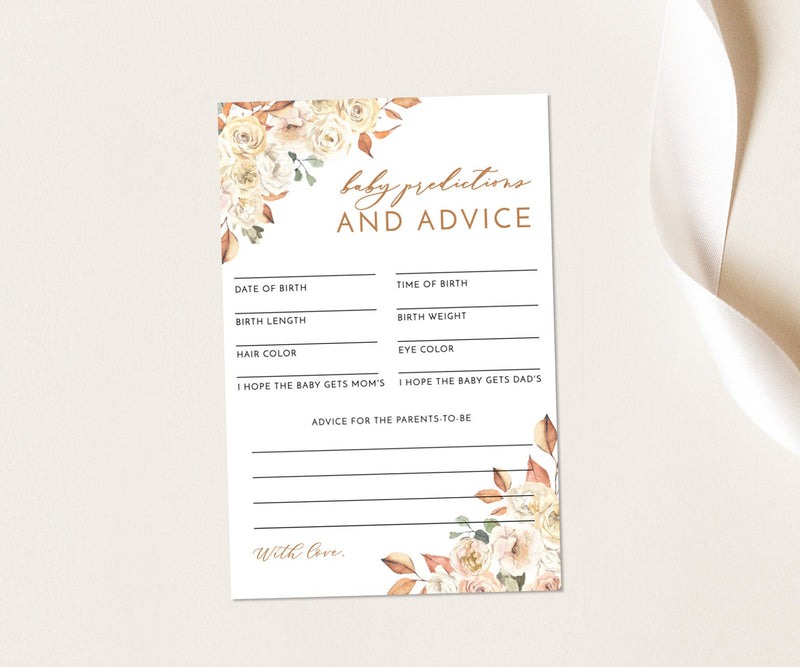 Fall Baby Shower Advice and Predictions Card | Gender Neutral Baby Shower 