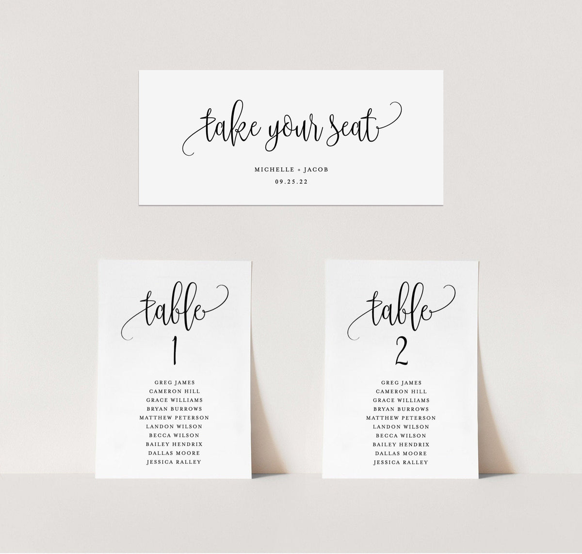 Modern Wedding Seating Chart Cards | Minimalist Wedding Table Seating Chart Cards