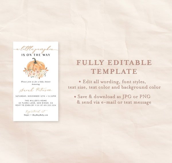 Fall Baby Shower E-Vite Template | Pumpkin Baby Shower Invite 