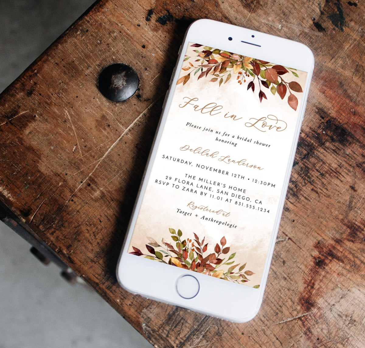 Fall Bridal Shower E-Vite Template | Text Invite