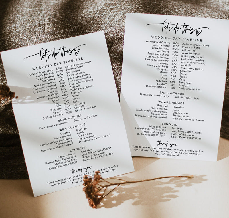 Wedding Party Timeline | Printable Wedding Day Schedule 