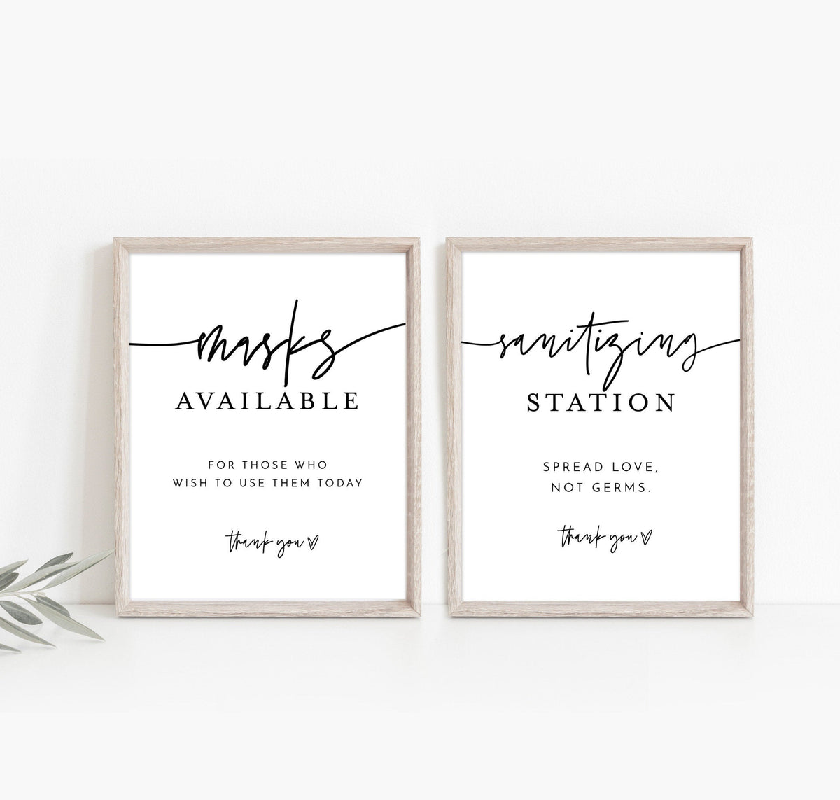 Minimalist Social Distance Signs | Masks Available Wedding Sign