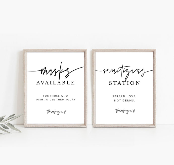 Minimalist Social Distance Signs | Masks Available Wedding Sign
