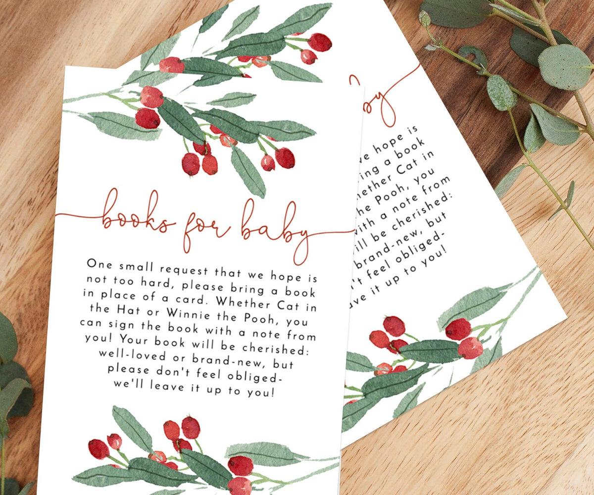 Winter Books for Baby Card | Rustic Holiday Book Request
