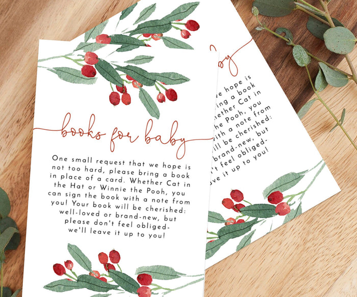 Winter Books for Baby Card | Rustic Holiday Book Request