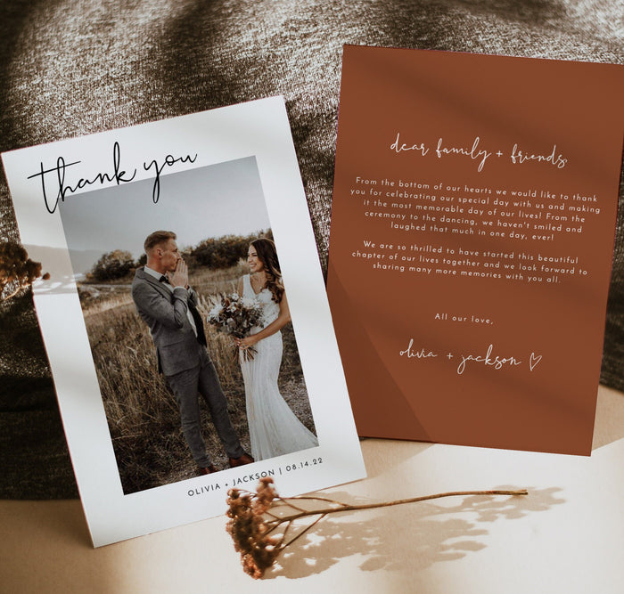 Photo Thank You Card Editable Template | Minimalist Wedding Thank You Card