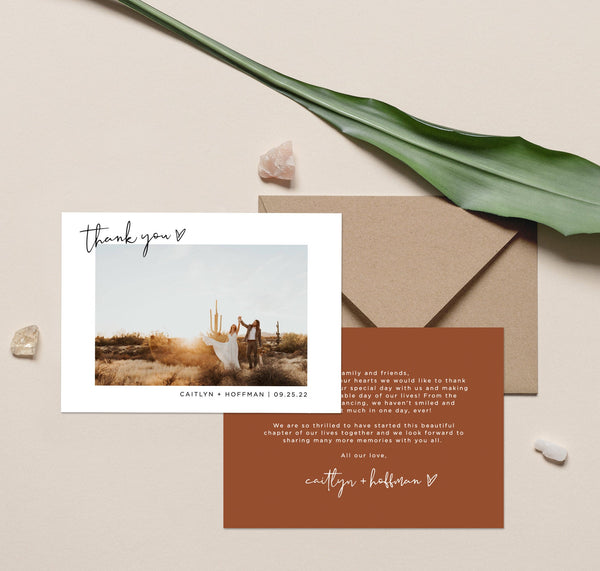 Photo Thank You Card Editable Template | Minimalist Wedding Thank You Card 