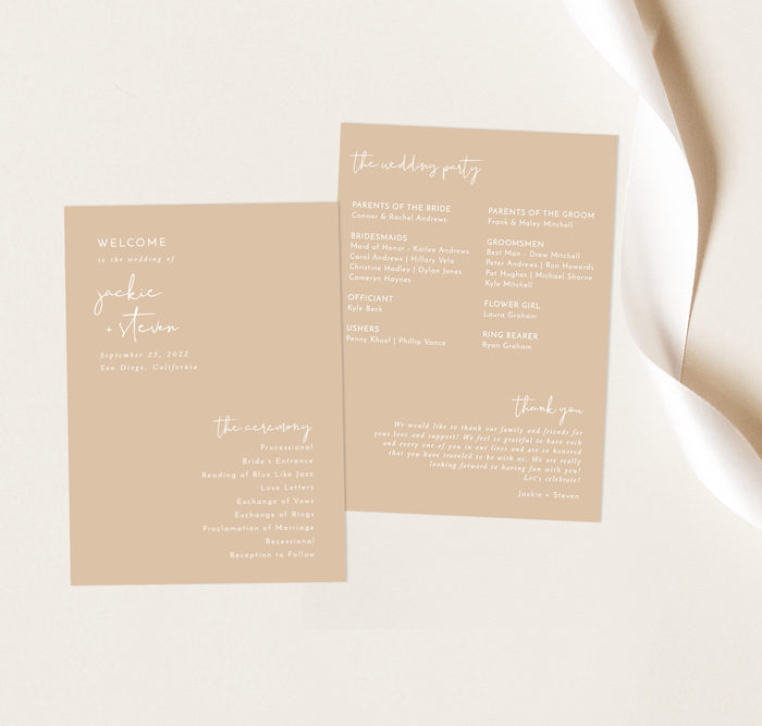 Minimalist Wedding Program | Desert Wedding Program