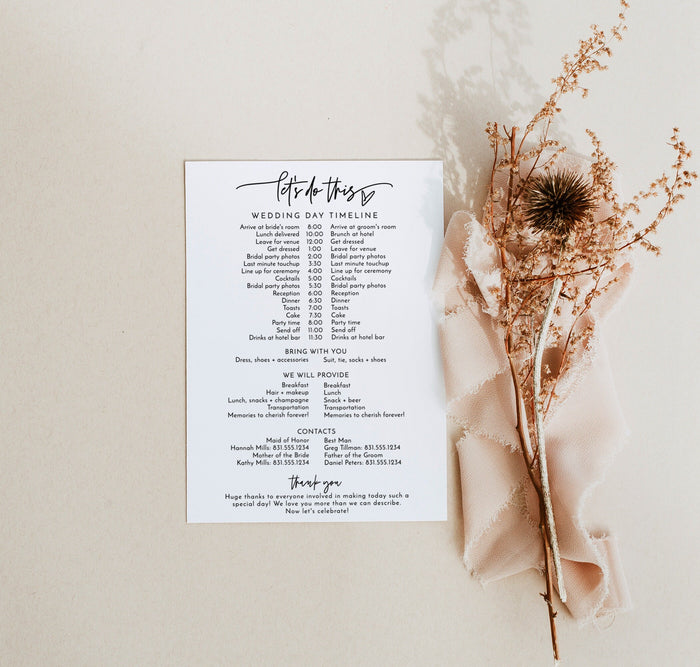 Wedding Party Timeline | Printable Wedding Day Schedule