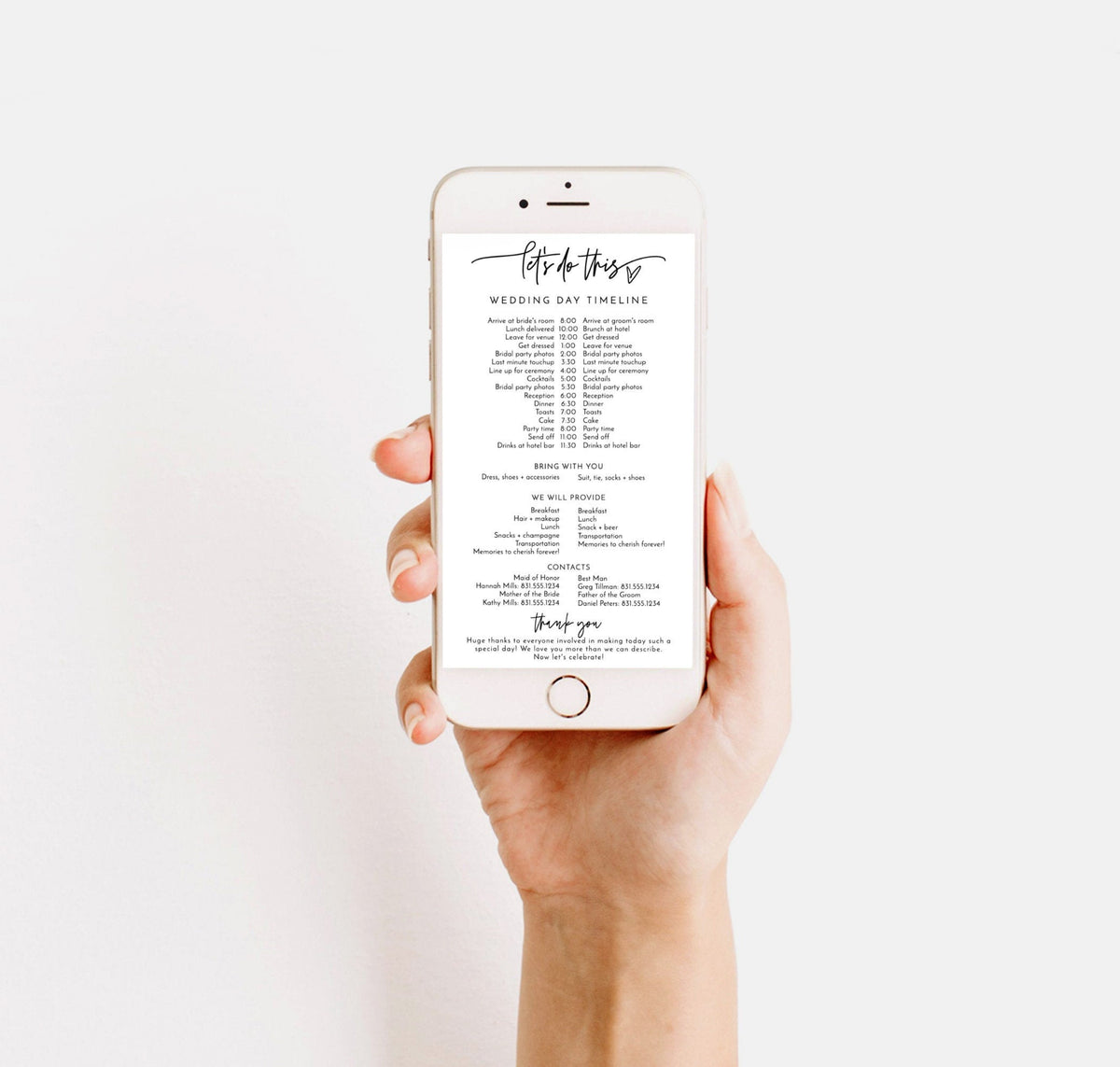 Wedding Party Timeline | Electronic Itinerary