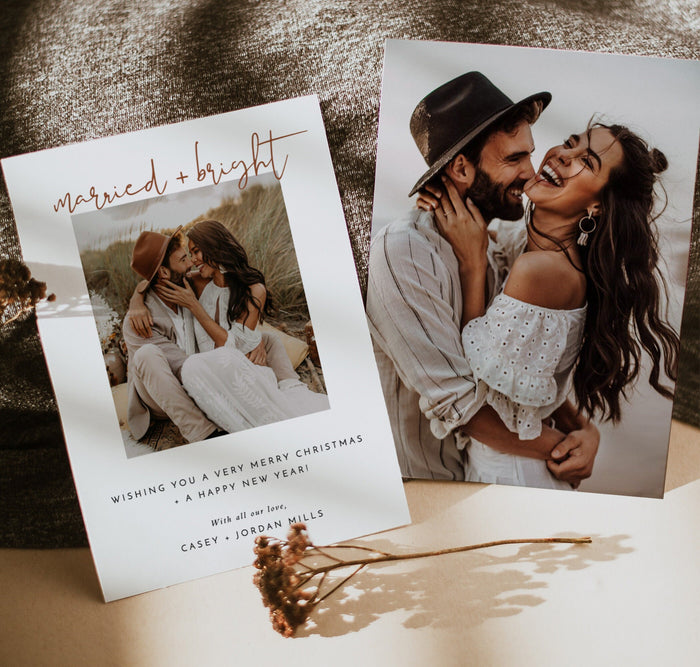 Married and Bright Christmas Card | Minimalist Christmas Photo Card