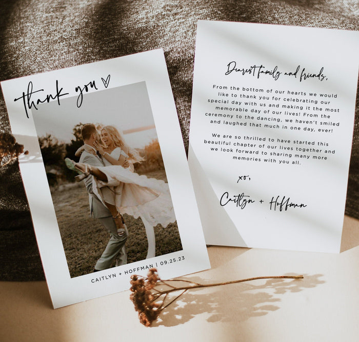 Photo Thank You Card Editable Template | Minimalist Wedding Thank You Card