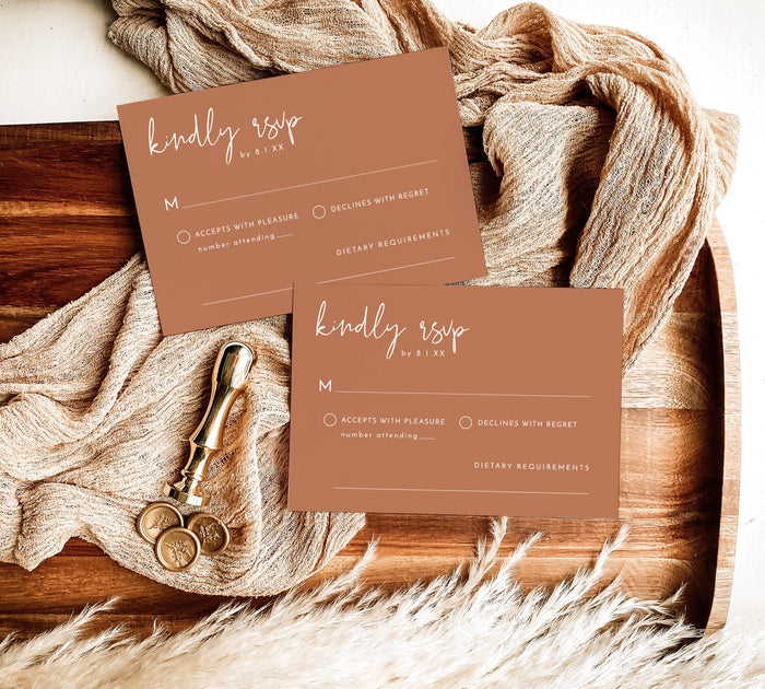 Burnt Orange Minimalist RSVP Card | Modern Wedding Response Card
