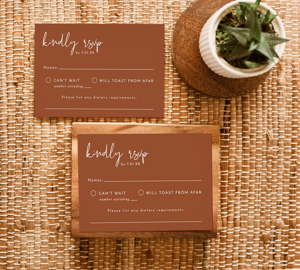 Terracotta Minimalist RSVP Card | Modern Wedding Response Card 