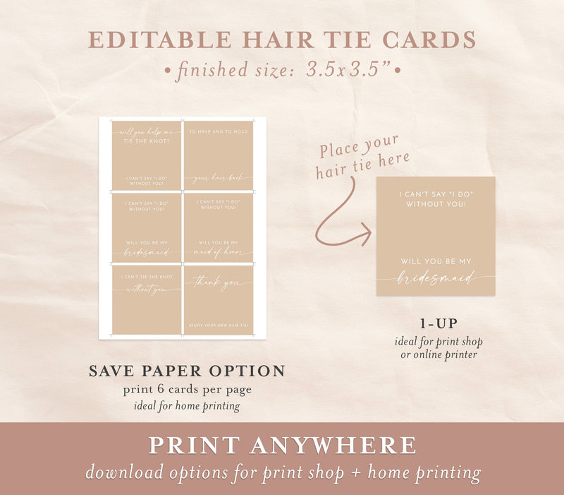 Boho Hair Tie Cards Card | Editable Hair Tie Favor Card Template 