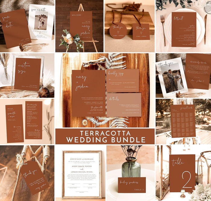 Terracotta Wedding Bundle Template | Minimalist Desert Wedding Invite