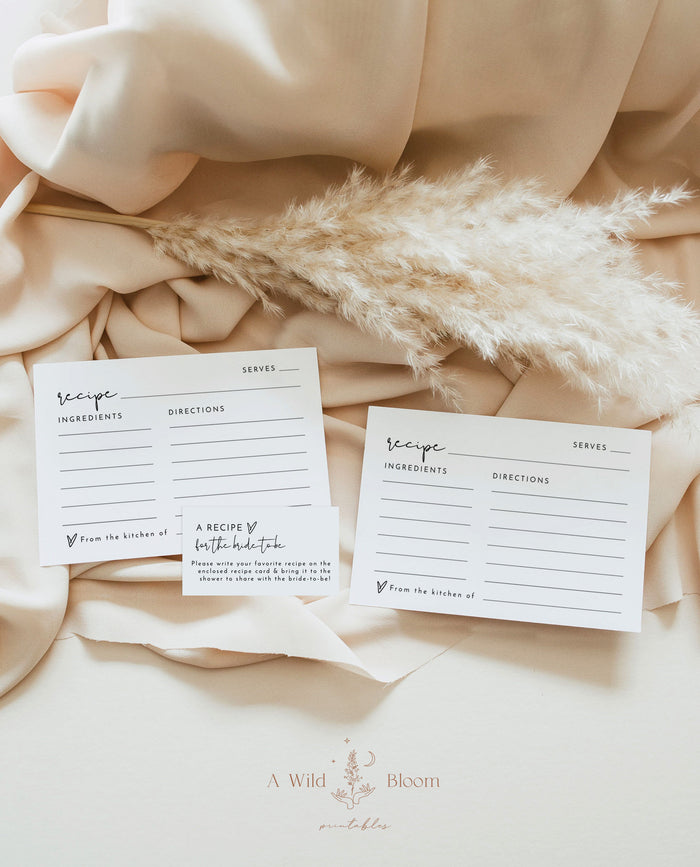 Minimalist Recipe Card Template | Bridal Shower Recipe Card Insert