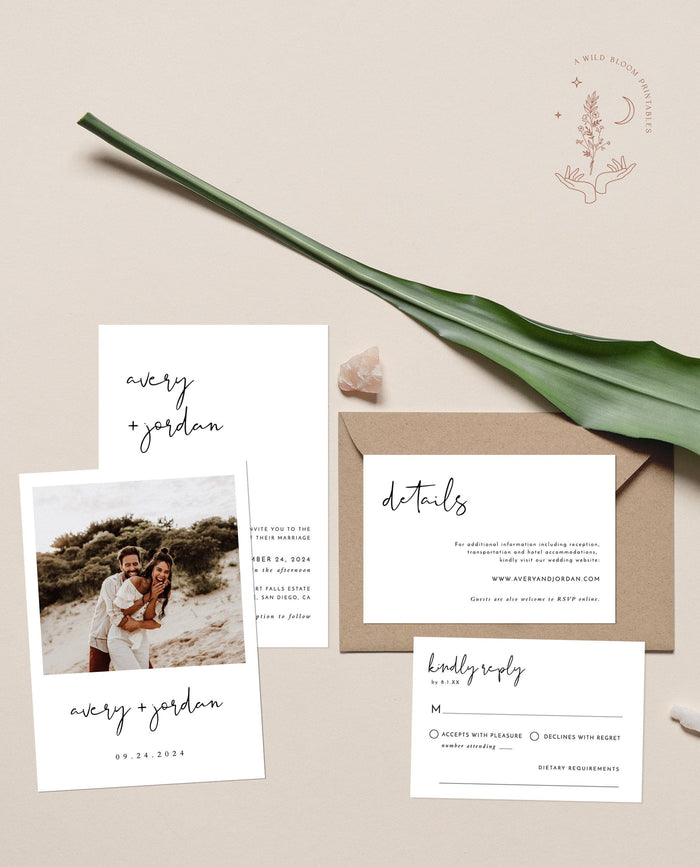 Minimalist Wedding Invitation Suite Template | Editable Minimalist Wedding Invite