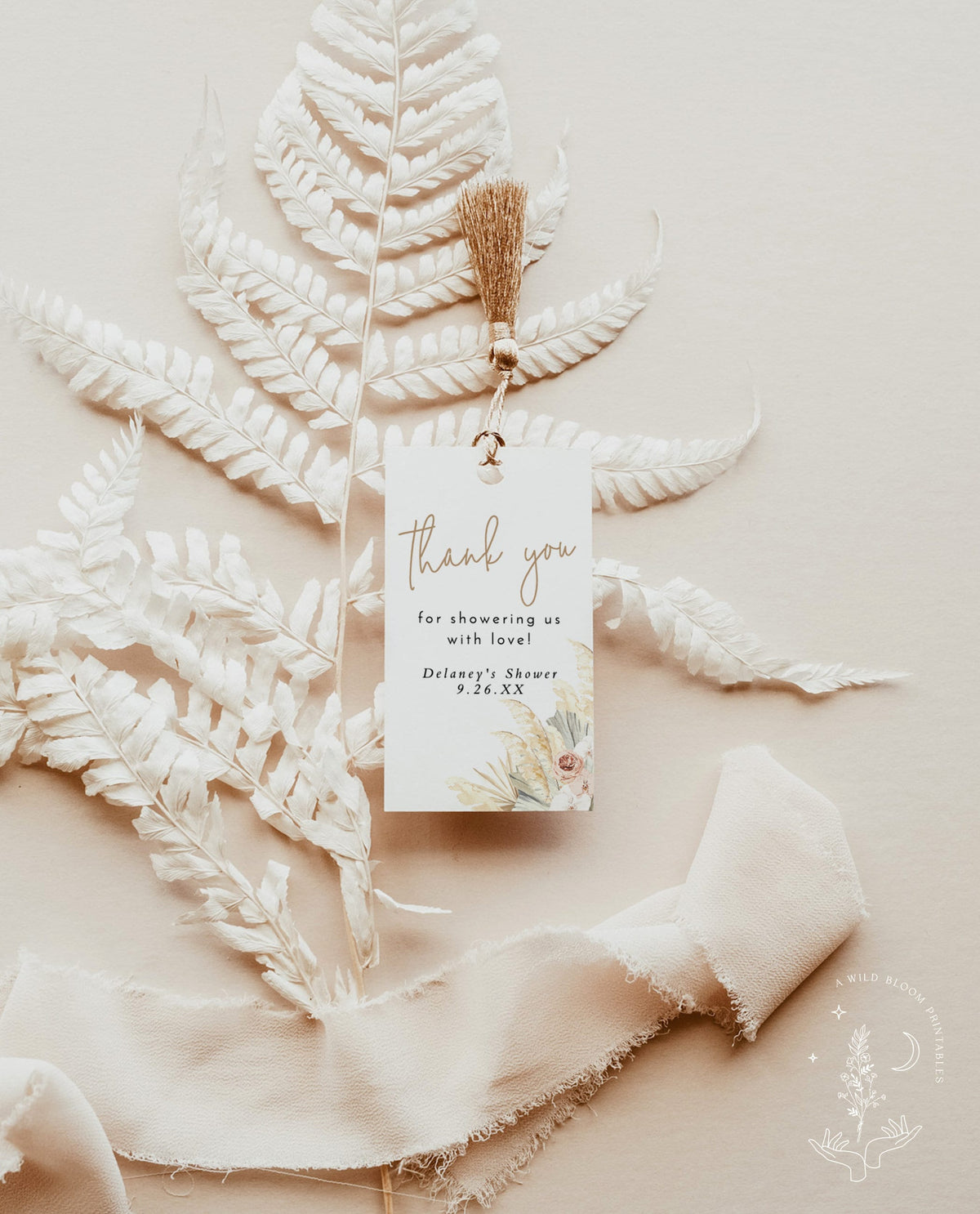 Pampas Grass Thank You Shower Favor Tag | Editable Favor Tag Template