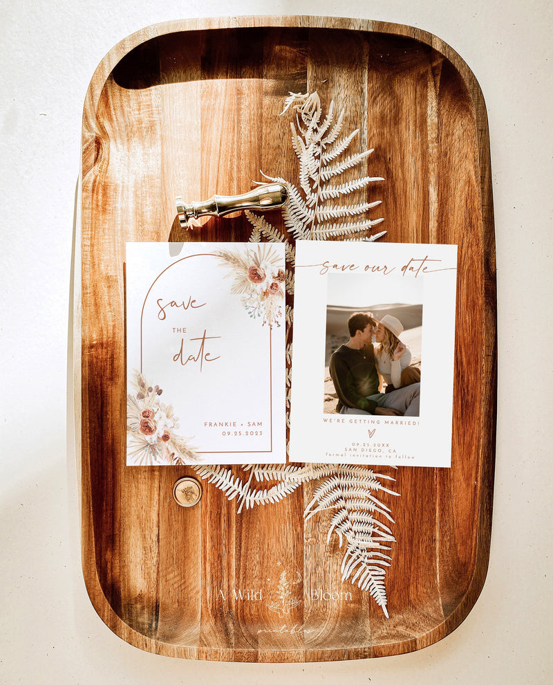 Pampas Grass Photo Save the Date Template | Minimalist Save the Date Template 