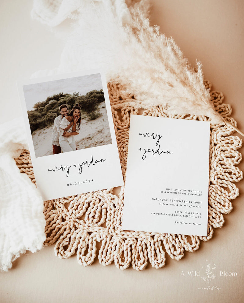 Minimalist Wedding Invitation, RSVP and Detail Cards Editable Templates -  Artful Life Designs